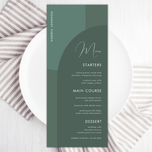 Sage Green Boho Arch Guest Name Wedding Dinner Men Menu