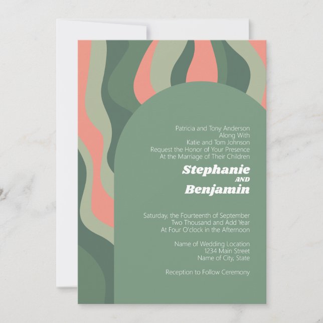 Sage Green Boho Arch - Organic Curves Wedding Invitation (Front)