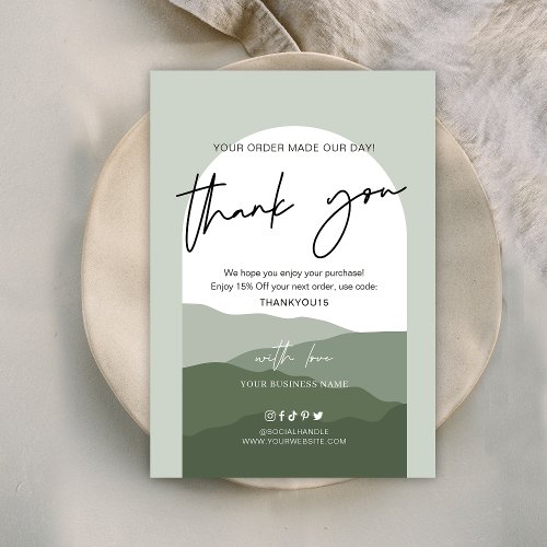 Sage Green Boho Arch Simple Logo Business Thank You Card