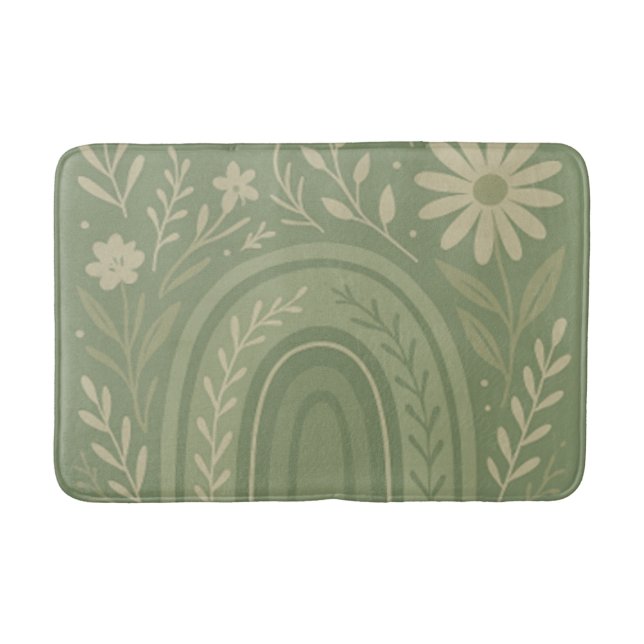 Sage green Boho Bath Mat (Front)