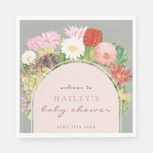 Sage Green Boho Bloom Cactus Baby Shower Napkins