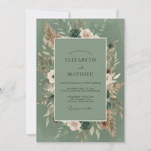 Sage Green Boho Blossom Wedding Invitation