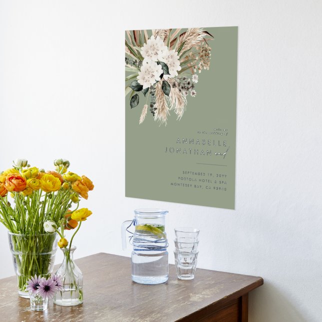 Sage green boho botanical modern elegant foliage foil prints (Laydown (Kitchen))