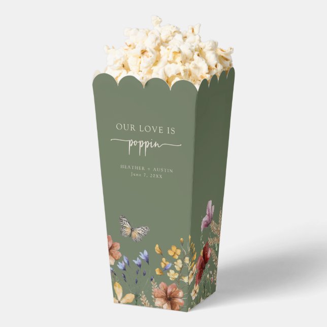 Sage Green Boho Butterfly Popcorn Favor Boxes (Popped)