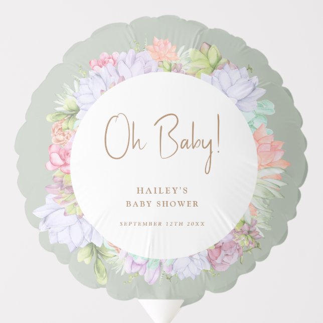 Sage Green Boho Cactus Desert Oh Baby Shower  Balloon (Front)