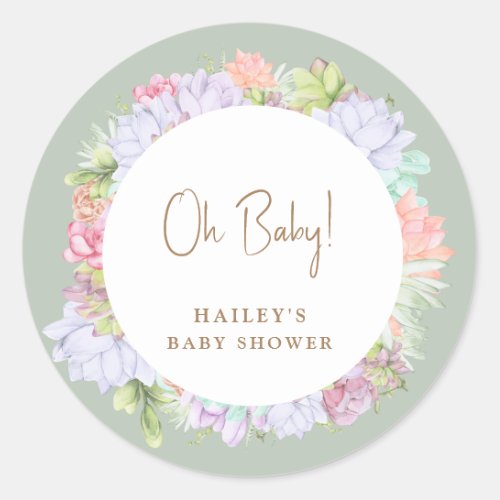 Sage Green Boho Cactus Desert Oh Baby Shower  Classic Round Sticker