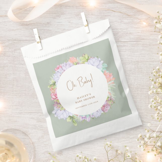 Sage Green Boho Cactus Desert Oh Baby Shower  Favor Bag (Clipped)