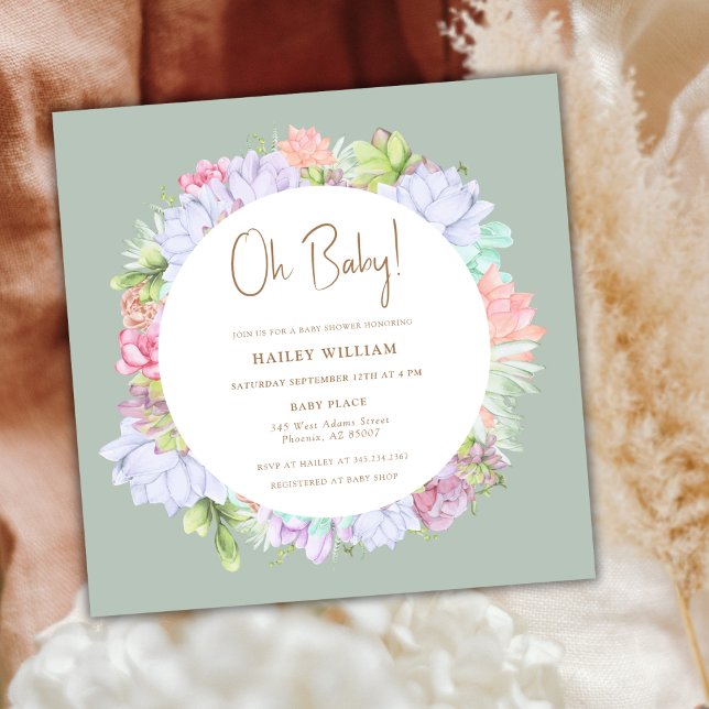 Sage Green Boho Cactus Desert Oh Baby Shower  Invitation (Sage Green Boho Cactus Desert Oh Baby Shower Invitation)