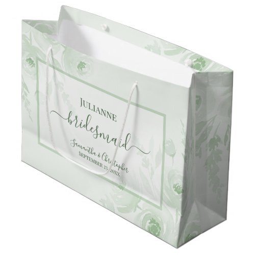Sage Green Boho Chic Floral Wedding Bridesmaid Large Gift Bag