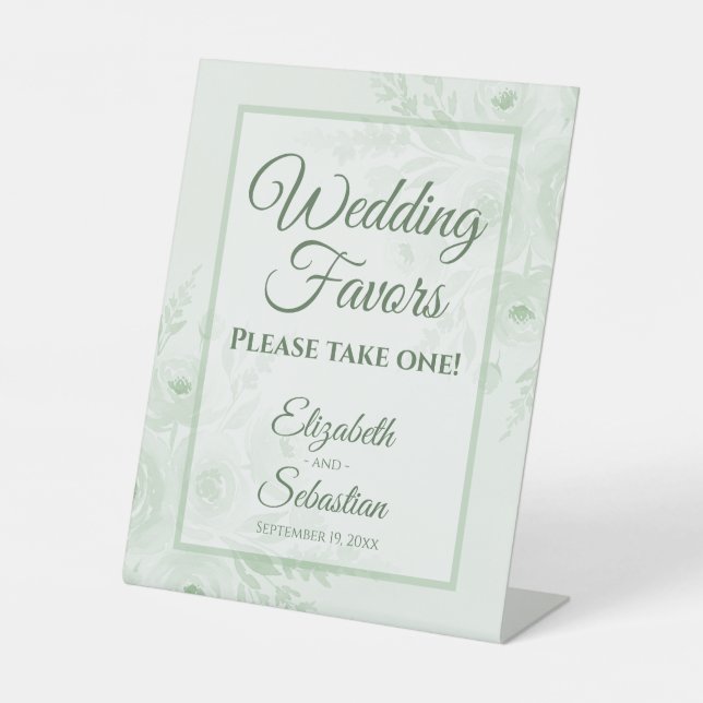 Sage Green Boho Chic Floral Wedding Favors Sign (Front)