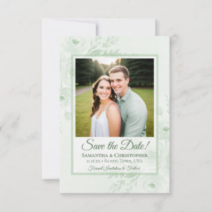 Sage Green Boho Chic Peonies & Photo Wedding Save The Date