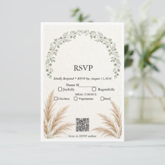 Sage Green Boho Eucalyptus Pampas Grass QR Code RS RSVP Card