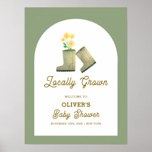Sage Green Boho Floral Boots Baby Shower Welcome Poster