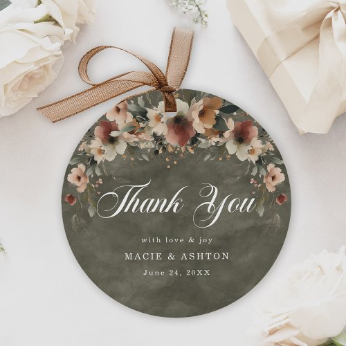 Sage Green Boho Floral Border Wedding Thank You Favor Tags