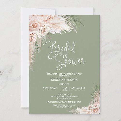 Sage Green Boho Floral Bridal Shower Invitation