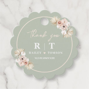 Sage Green Boho Floral Elegant Wedding Monogram Favor Tags