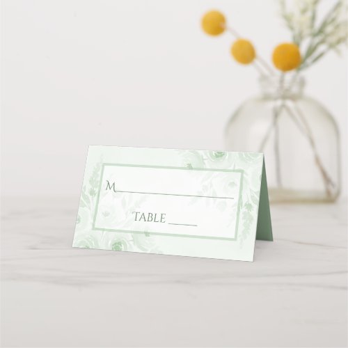 Sage Green Boho Floral Elegant Wedding Write-In Place Card