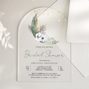 Sage Green Boho Floral Moon Arch Bridal Shower Acrylic Invitations