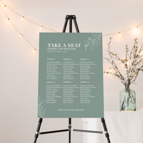 Sage Green Boho Floral Seating Chart Foam Board