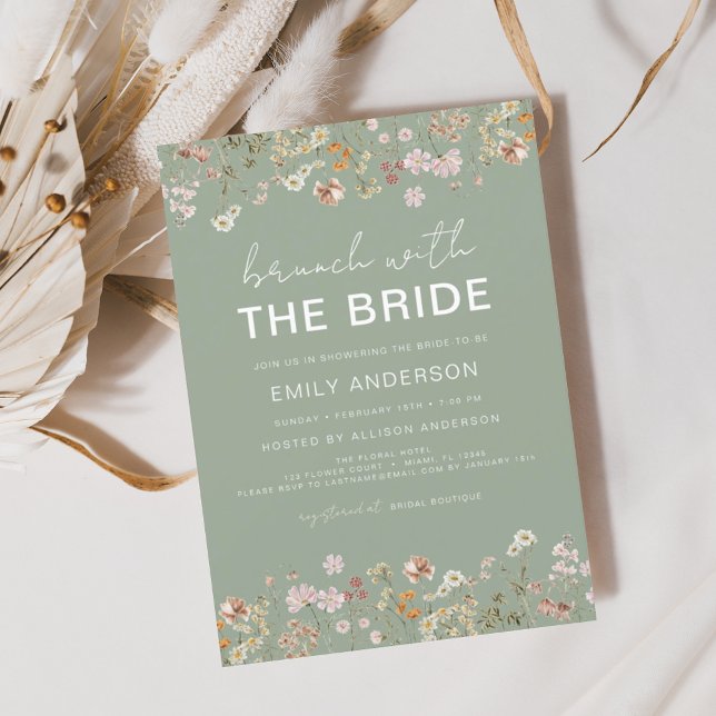 Sage Green Boho Floral Wildflower Bridal Brunch Invitation (Creator Uploaded)