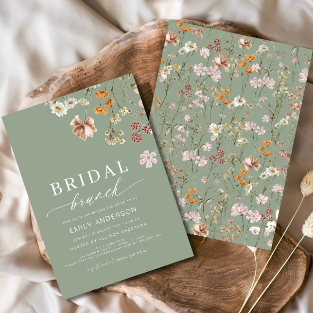 Sage Green Boho Floral Wildflower Bridal Brunch Invitation (Creator Uploaded)