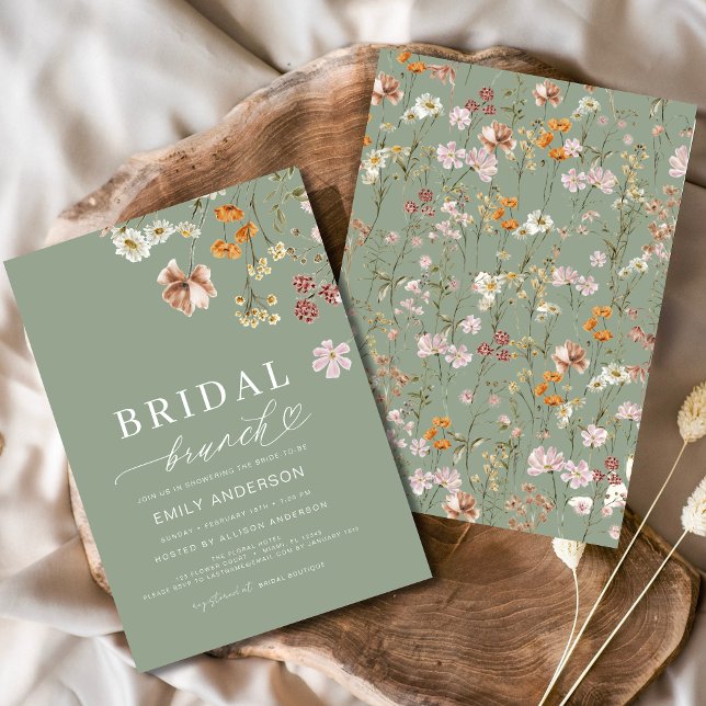 Sage Green Boho Floral Wildflower Bridal Brunch Invitation (Creator Uploaded)