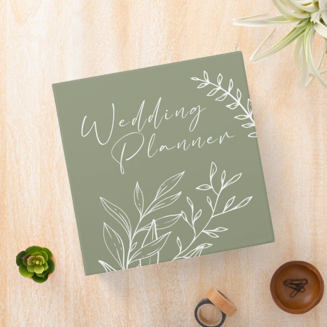 Sage Green Boho Flowers Wedding Planner 3 Ring Binder (In Situ)