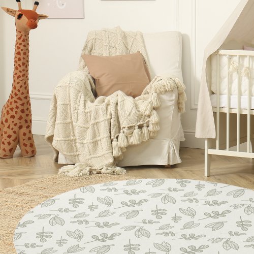 Sage Green Boho Greenery Leaves Baby Nursery Rug