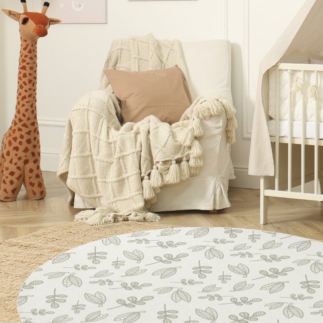 Sage Green Boho Greenery Leaves Baby Nursery Rug (Creator Uploaded)
