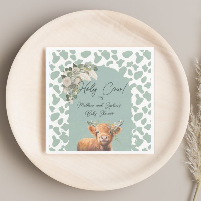 Sage Green Boho Holy Cow Farm Baby Shower  Napkins (Creator Uploaded)