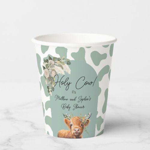 Sage Green Boho Holy Cow Farm Baby Shower  Paper Cups