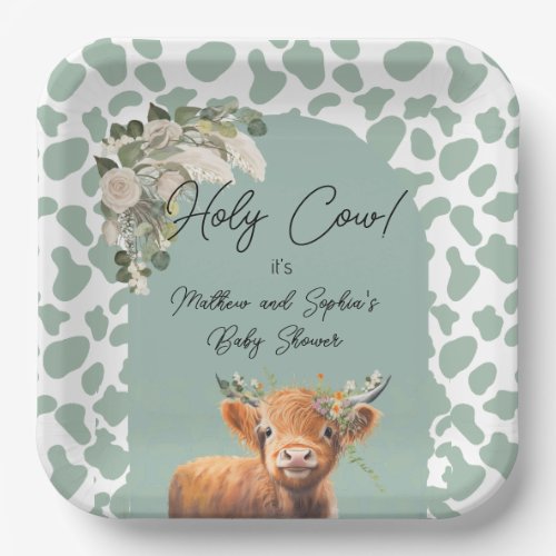 Sage Green Boho Holy Cow Farm Baby Shower  Paper Plates