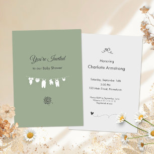 Sage Green Boho Minimalist Baby Shower Invitation