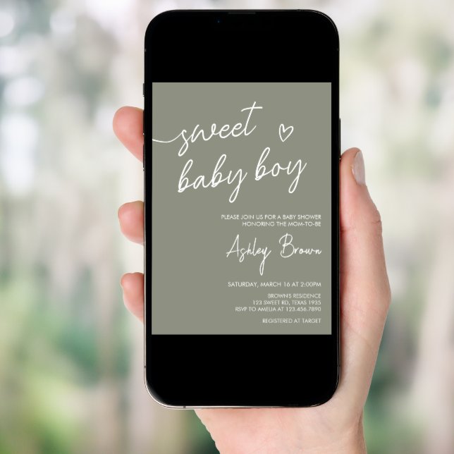 Sage Green Boho Minimalist Baby Shower  Invitation (Front Digital)