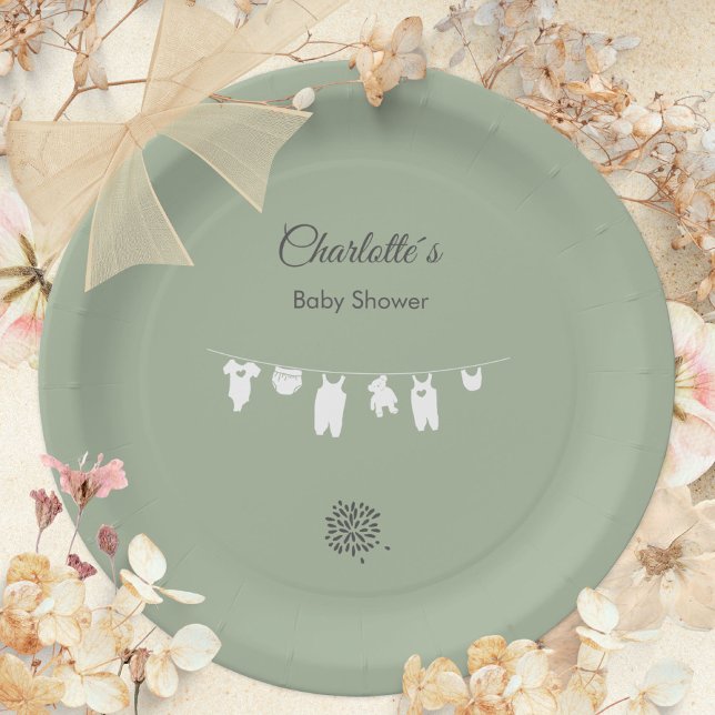 Sage Green Boho Minimalist Baby Shower Paper Plates (Sage Green Boho Minimalist Baby Shower Paper Plates ©Susanne Sachers - Sunny Mind 🌞)