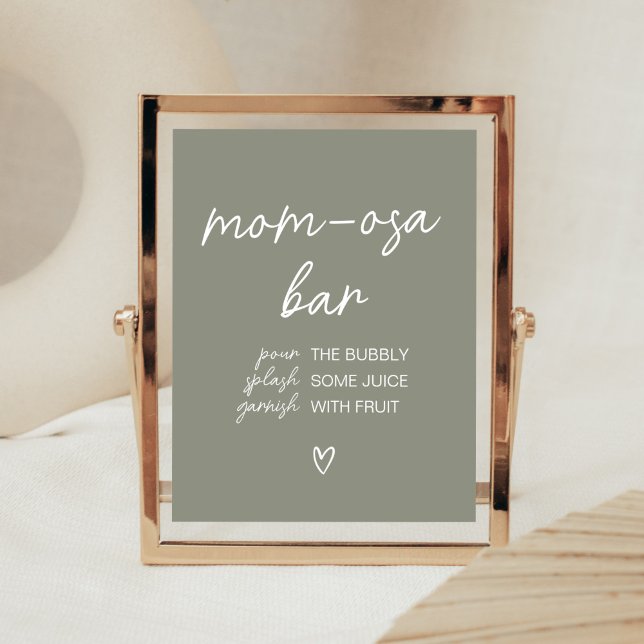 Sage Green Boho Minimalist Mom Osa Bar Poster (Sweet Baby Boy Boho Baby Shower Mom Osa Bar Sign)