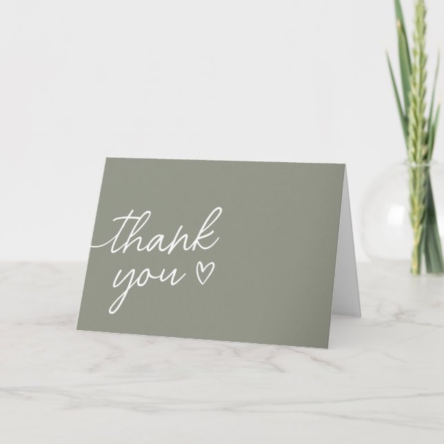 Sage Green Boho Minimalist  Thank You Card (Front)
