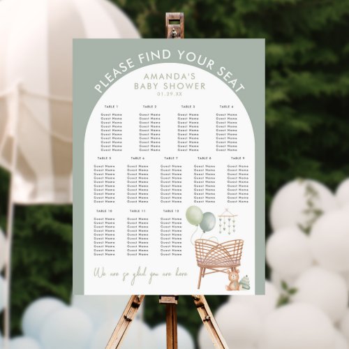 Sage Green Boho Nursery Baby Shower Seating Chart Foam Board