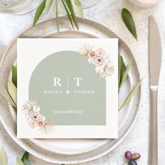 Sage Green Boho Pampas Elegant Wedding Minimalist  Napkins (Creator Uploaded)