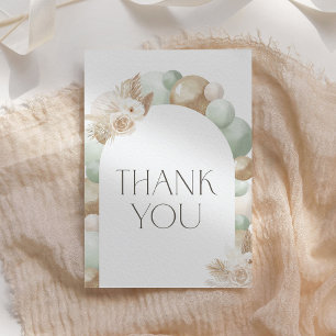 Sage Green Boho Pampas Grass Baby Shower Letterpress Thank You Card