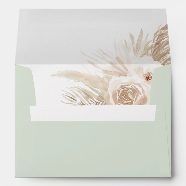 Sage Green Boho Pampas Grass Boy Baby Shower Envelope (Back (Bottom))