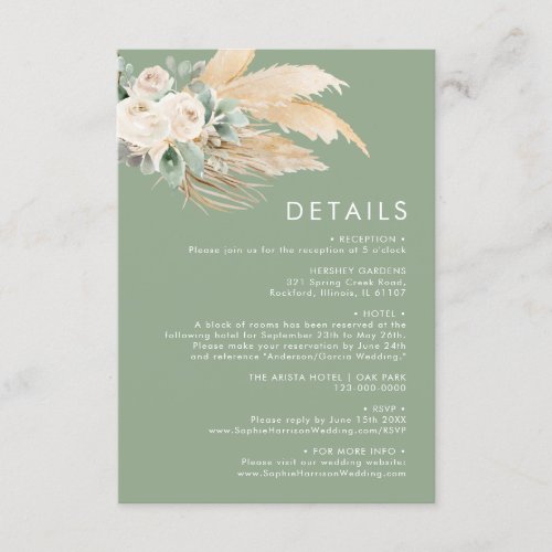 Sage Green Boho Pampas Grass Details Enclosure Card