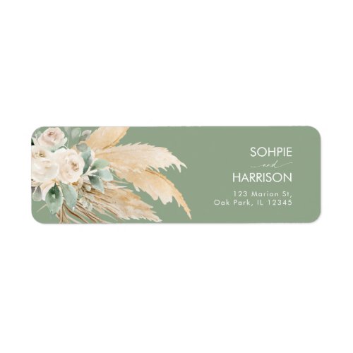 Sage Green Boho Pampas Grass Return Address Label