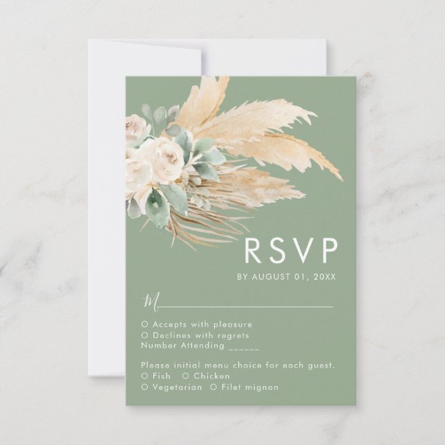 Sage Green Boho Pampas Grass RSVP Card (Front)