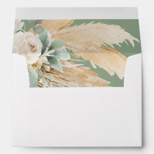 Sage Green Boho Pampas Grass Square Wedding Envelope