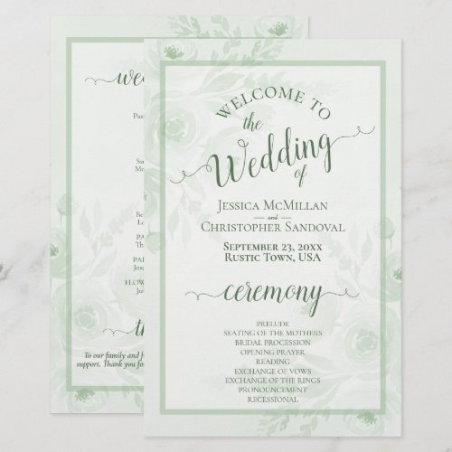 Sage Green Boho Peonies Budget Wedding Program