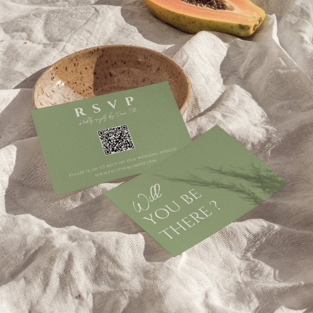 Sage Green Boho QR Code Online Fun Wedding RSVP Card (Creator Uploaded)