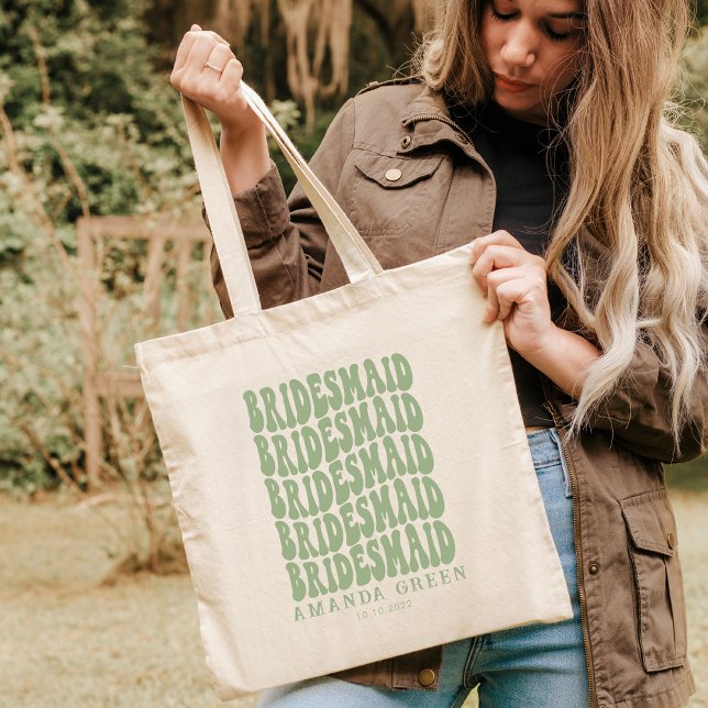Sage Green Boho Retro Personalized Bachelorette  Tote Bag (Creator Uploaded)