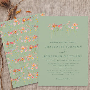 Sage Green Boho Rustic Wildflower Garden Wedding Invitation
