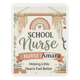 Sage Green Boho School Nurse Sign, Personalized Nu Door Sign
